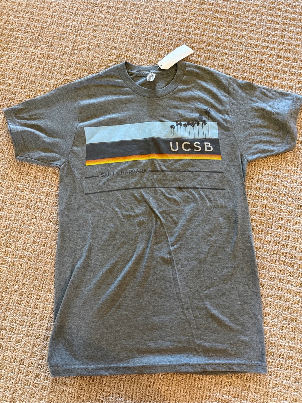 Unisex NWT UCSB Santa Barbara grey tshirt palm trees University California Small